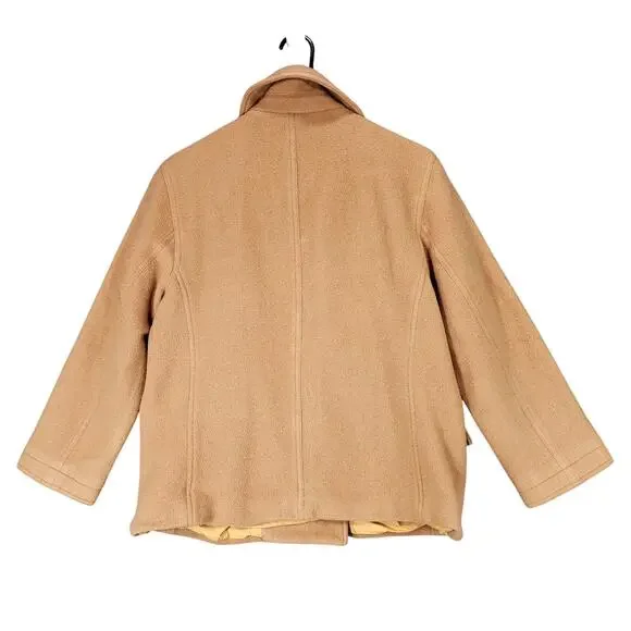 J Crew Pea Coat sz M Women Camel Beige Wool‎ Lined Double Breasted Pockets READ - Picture 2 of 14